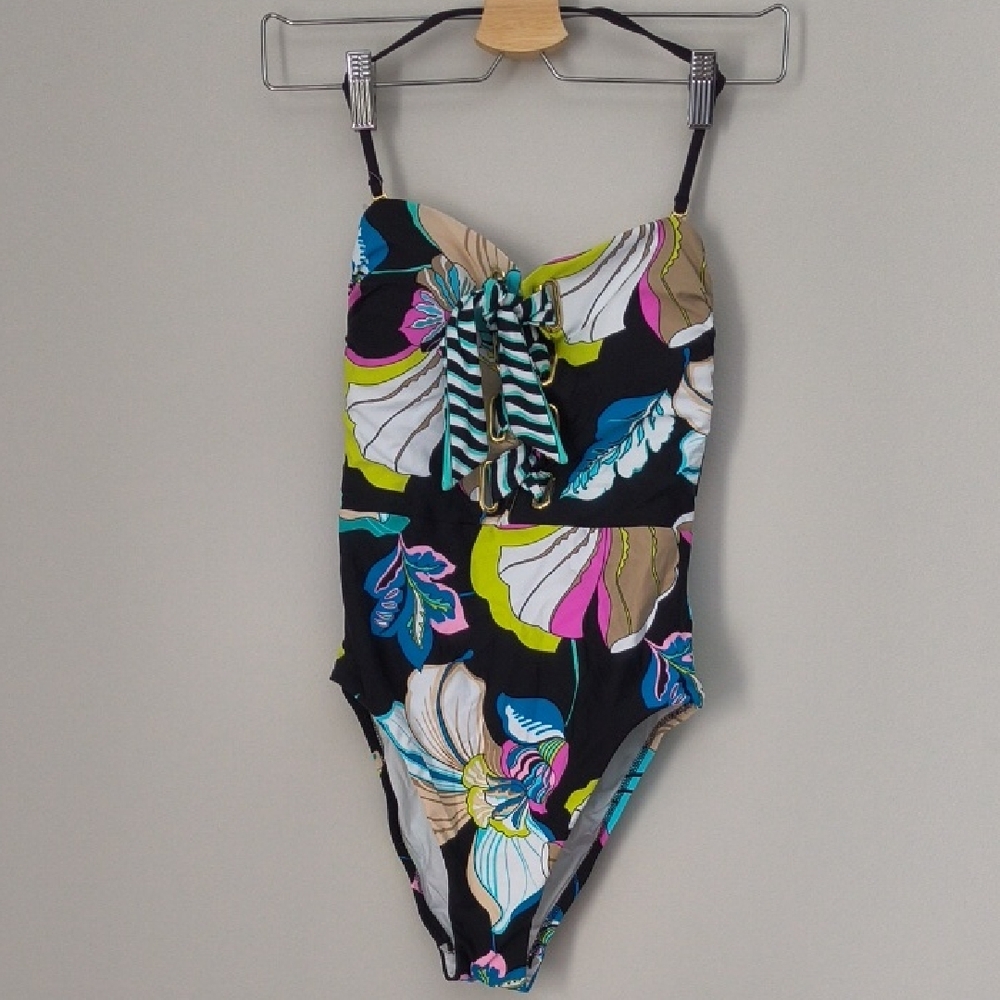 Trina Turk Black and Multicolor One Piece NWOT with Original Hygienic Liner Sz 4